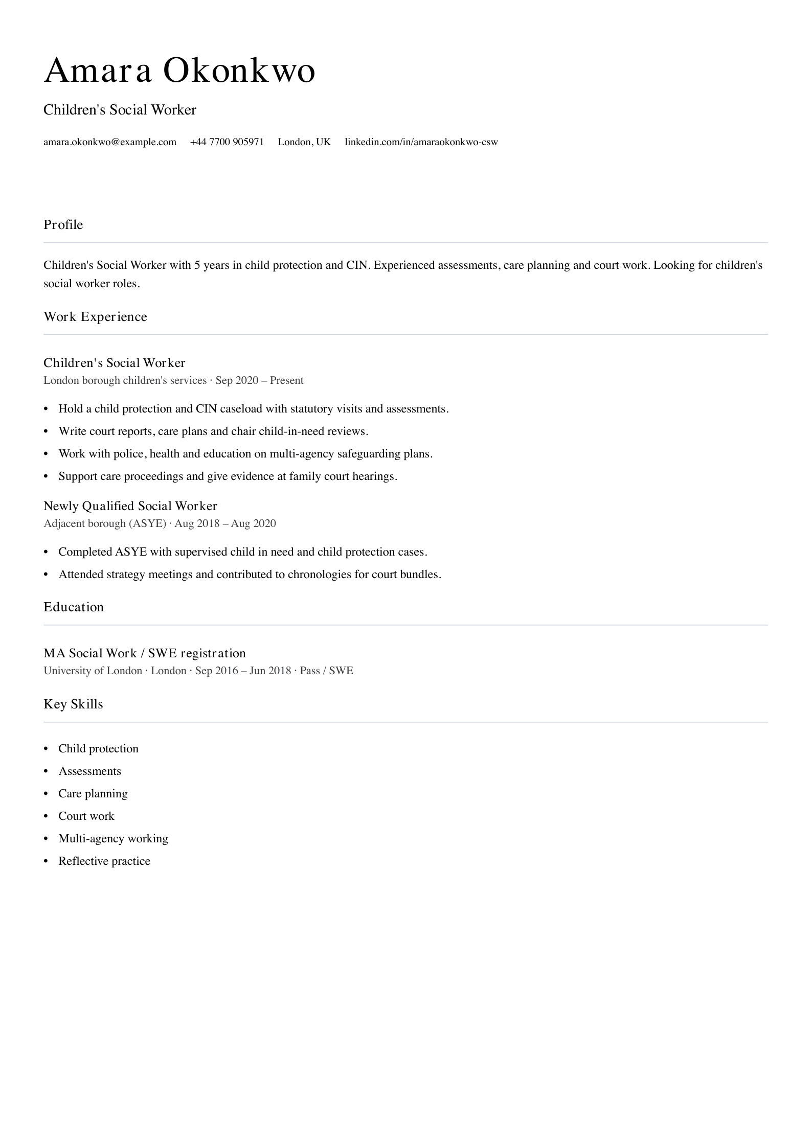 child protection social worker cv template