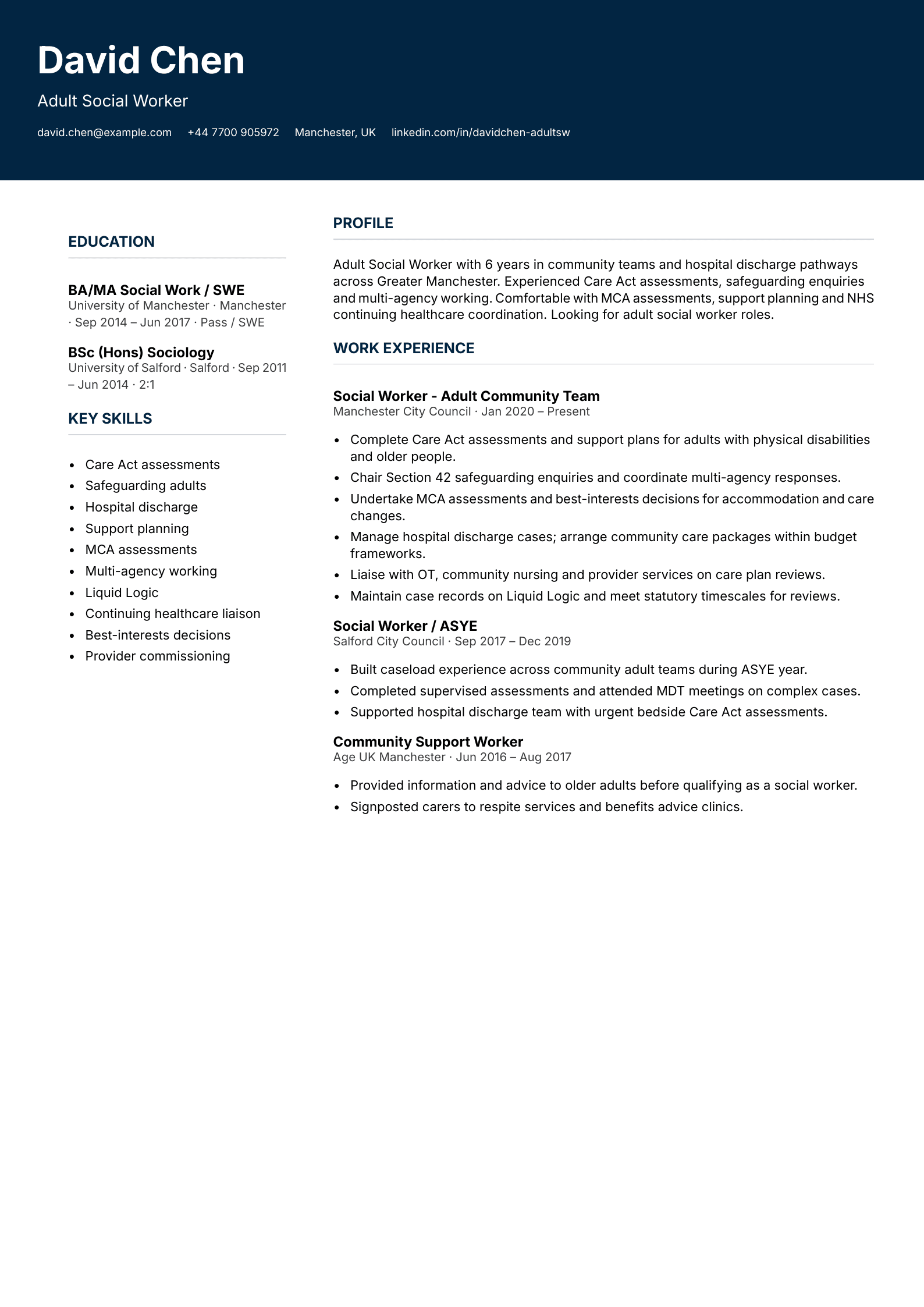 adults care act social worker cv template