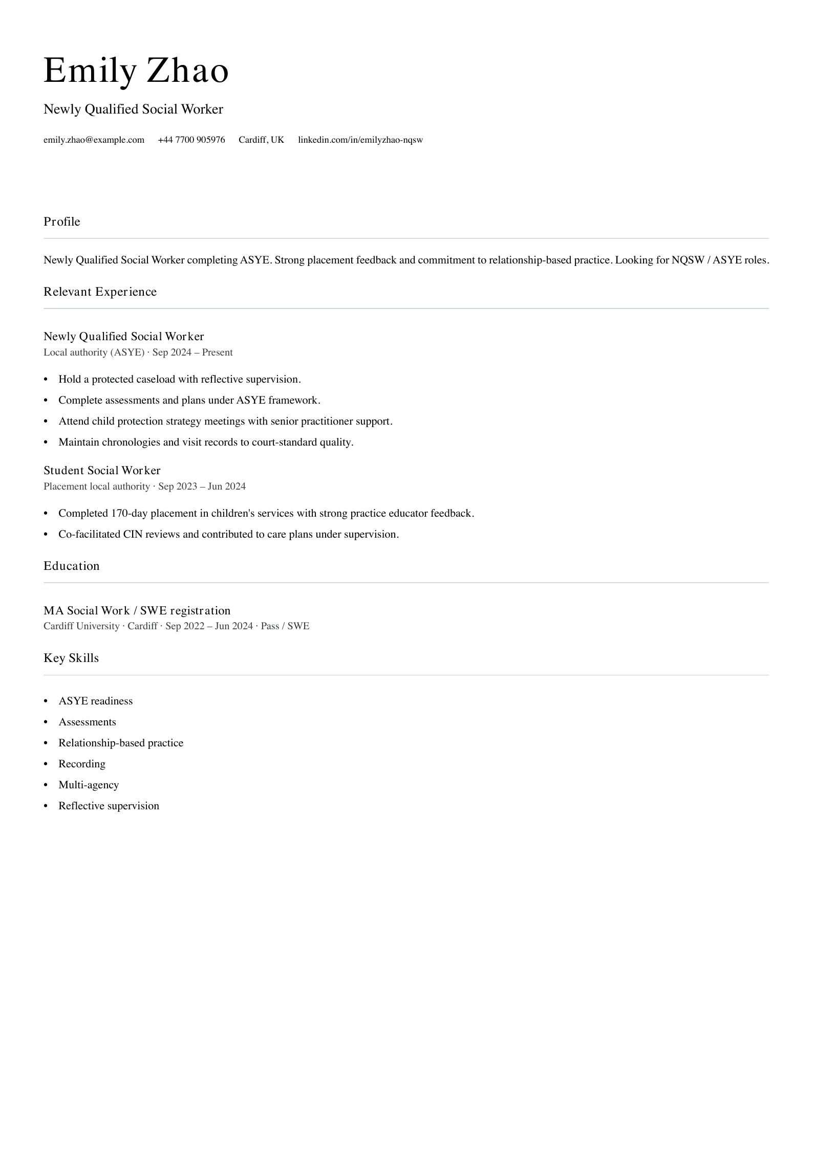 asye social worker cv template