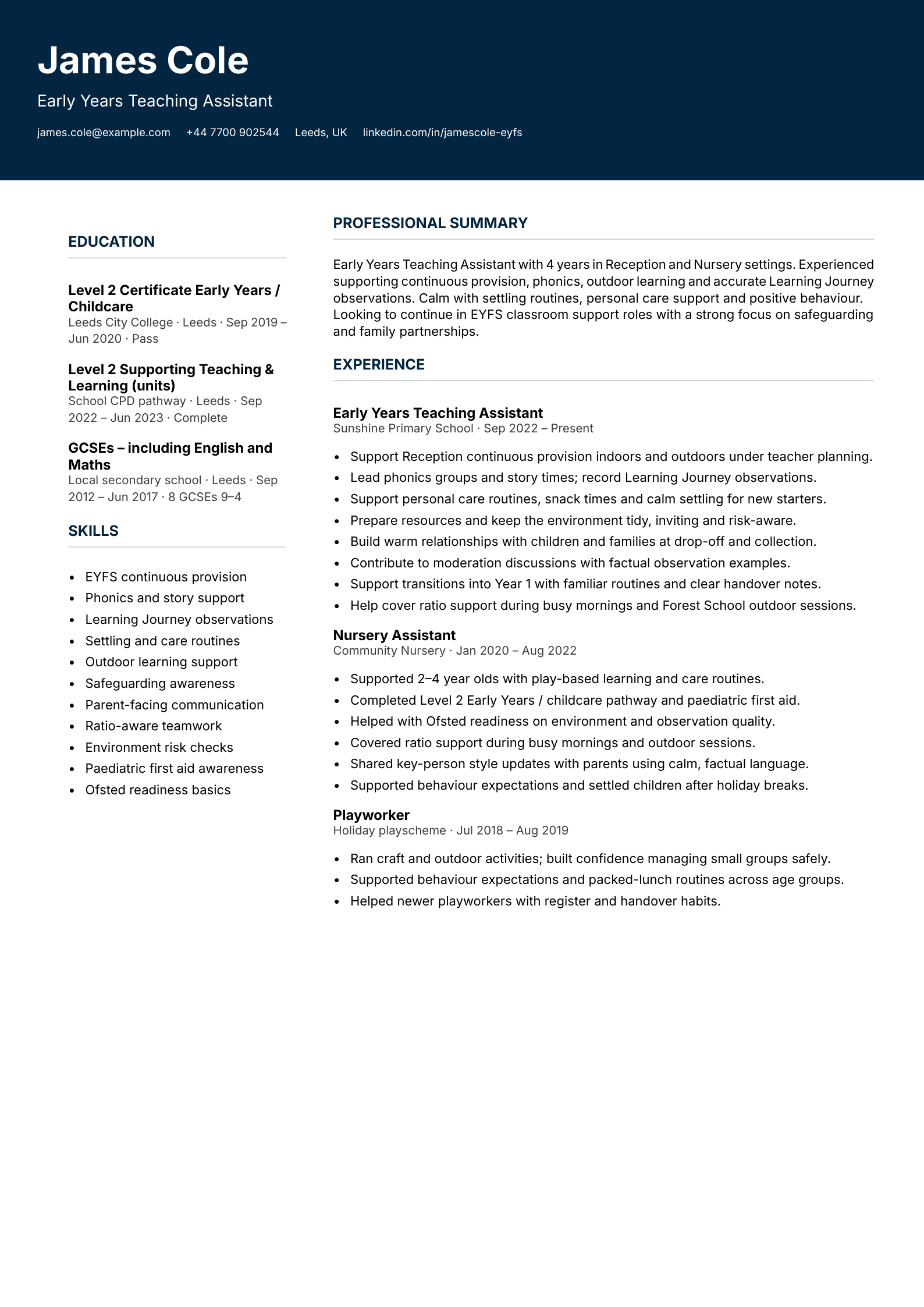 early years teaching assistant cv template