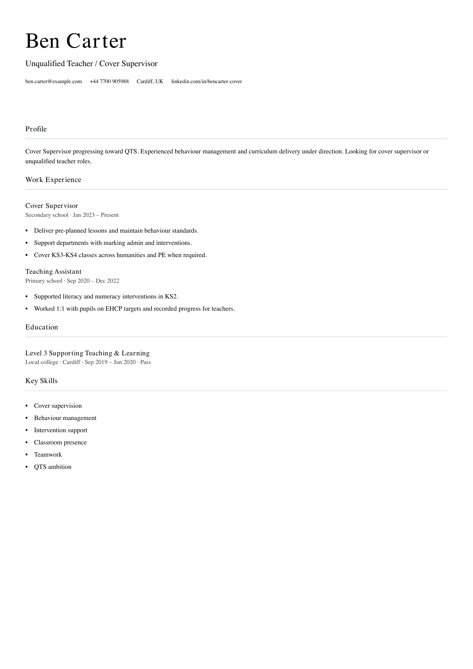 cover supervisor cv template