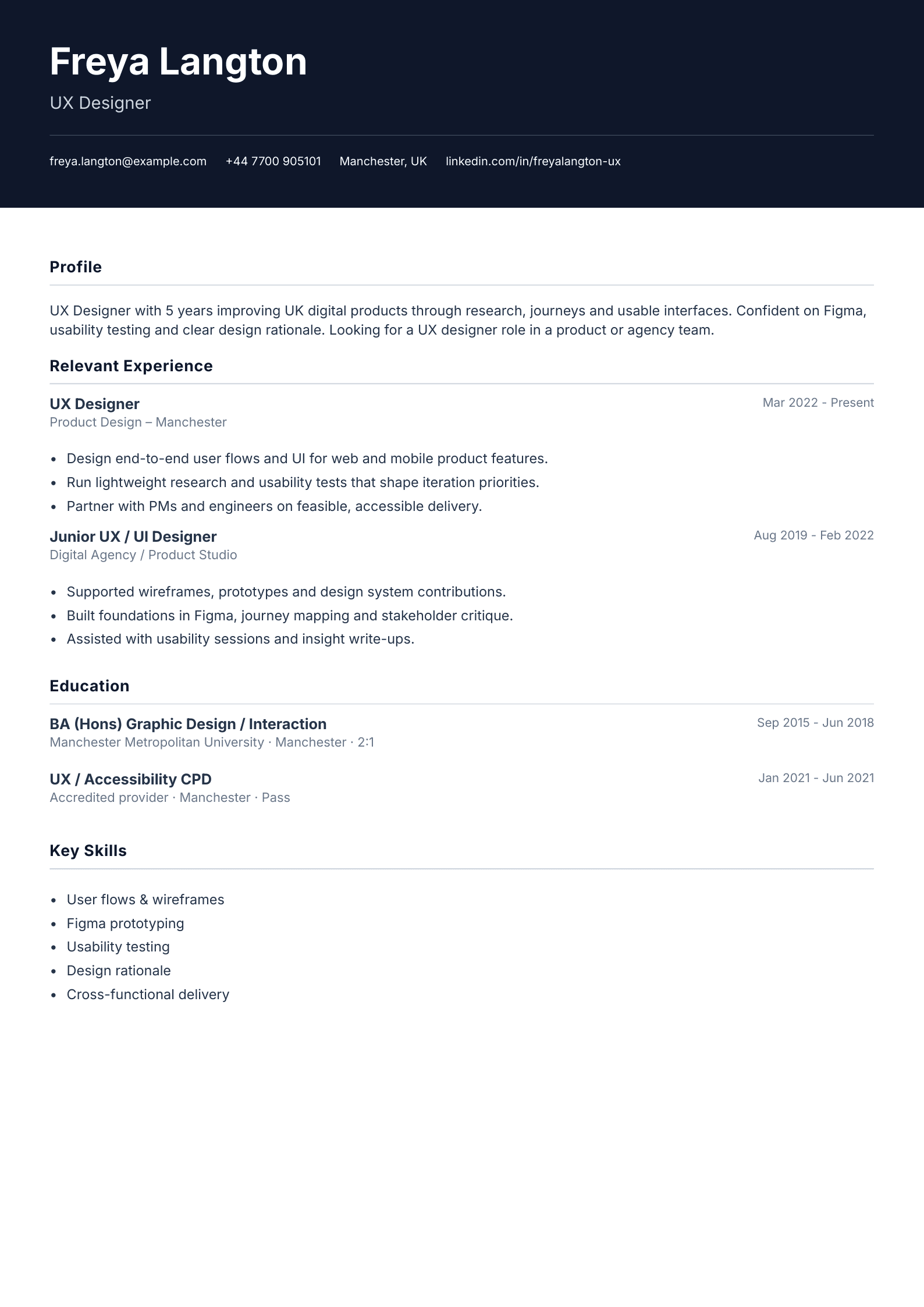 UX designer CV template