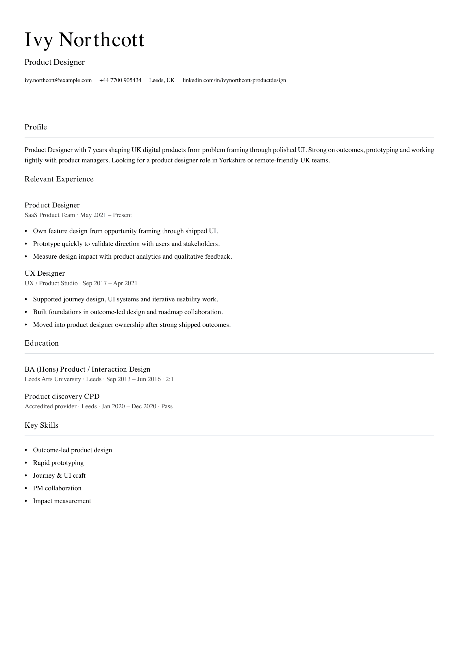 Product designer CV template