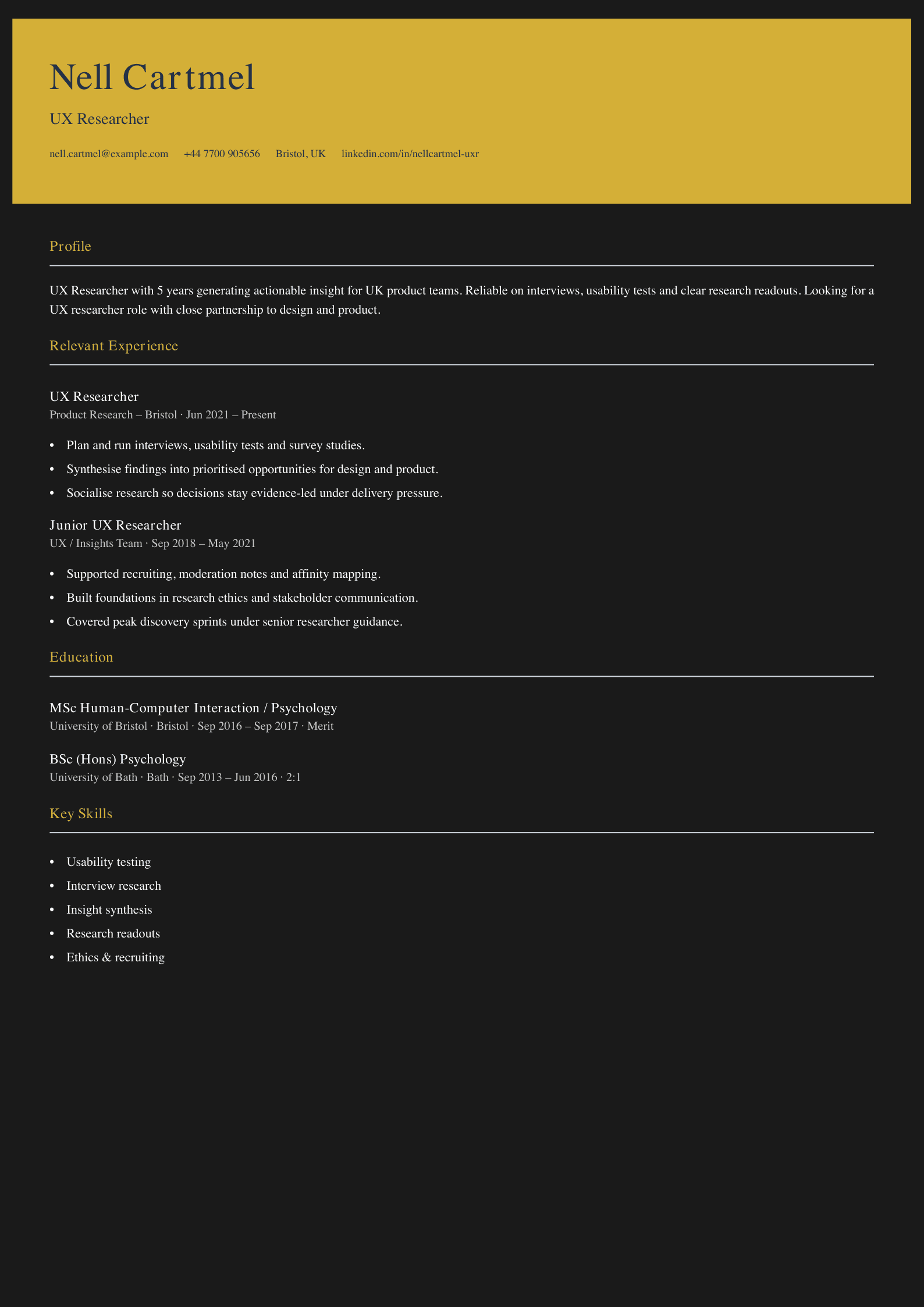 UX researcher CV template