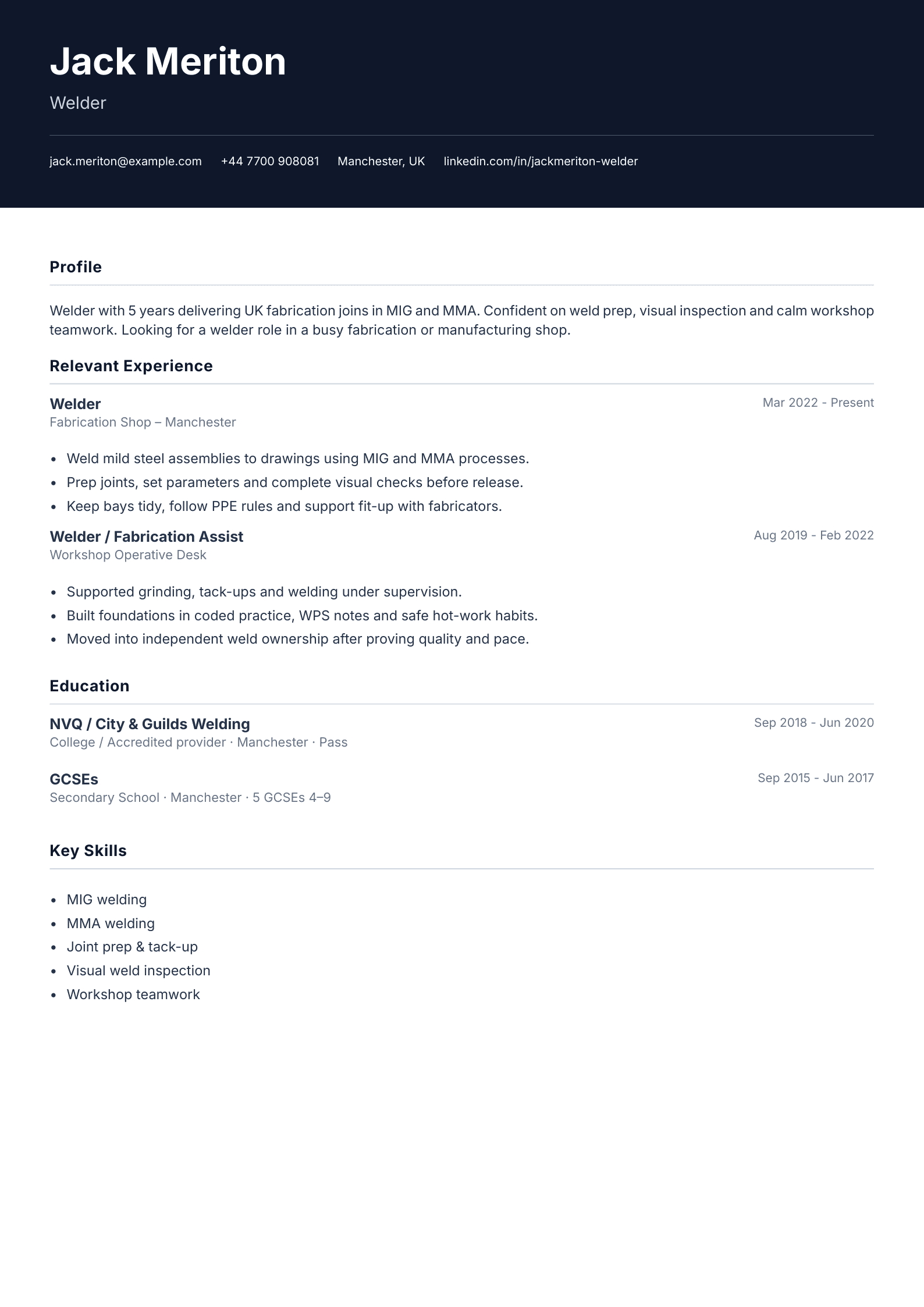 Welder CV template