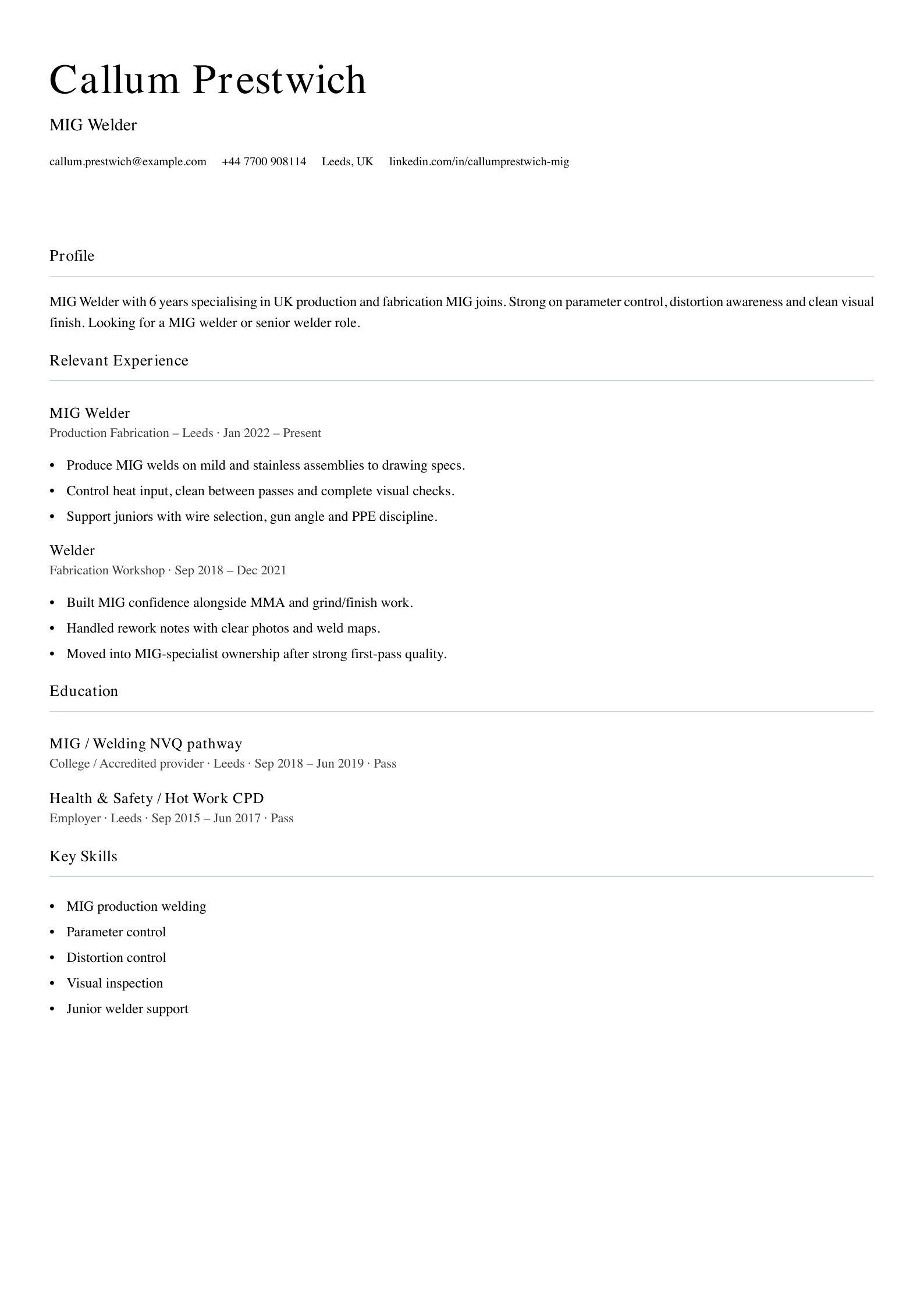 MIG welder CV template