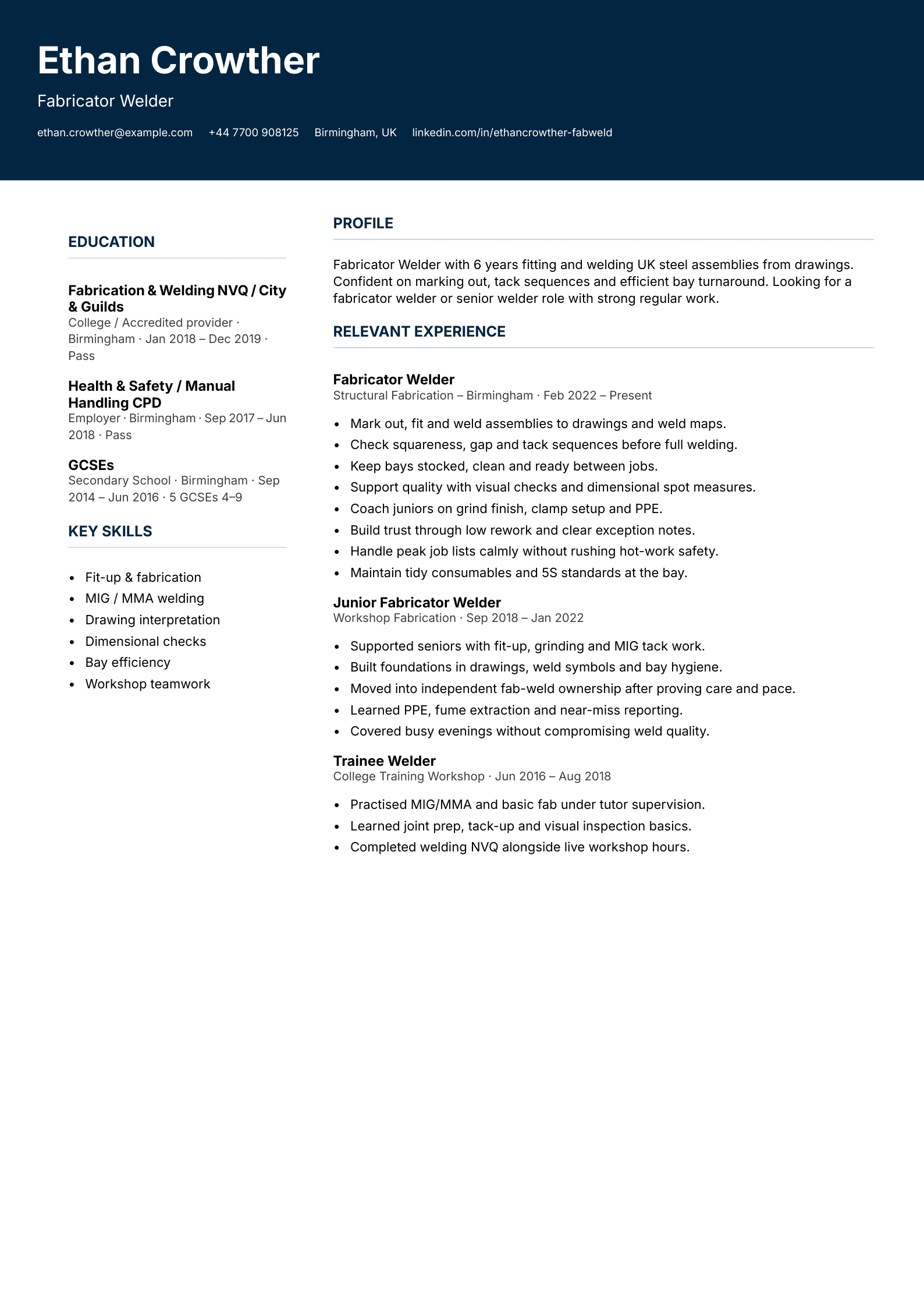 fabricator welder CV template