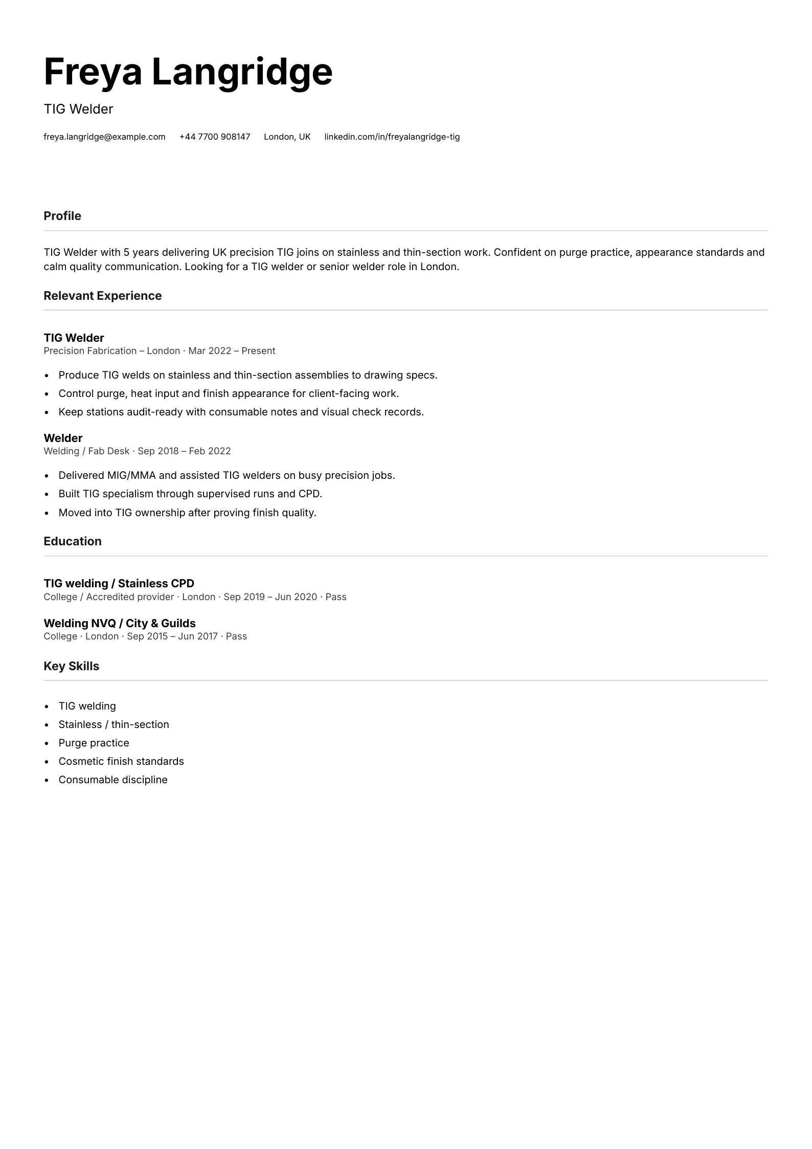 TIG welder CV template
