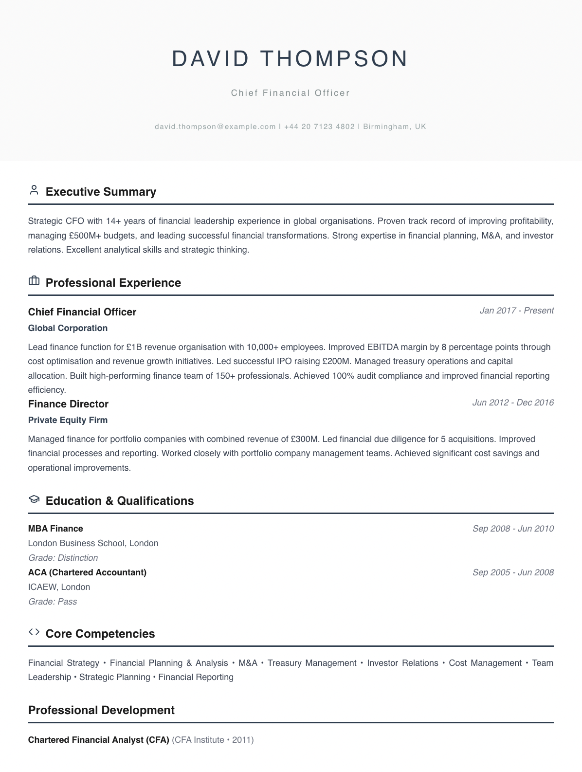 free executive cv template board member