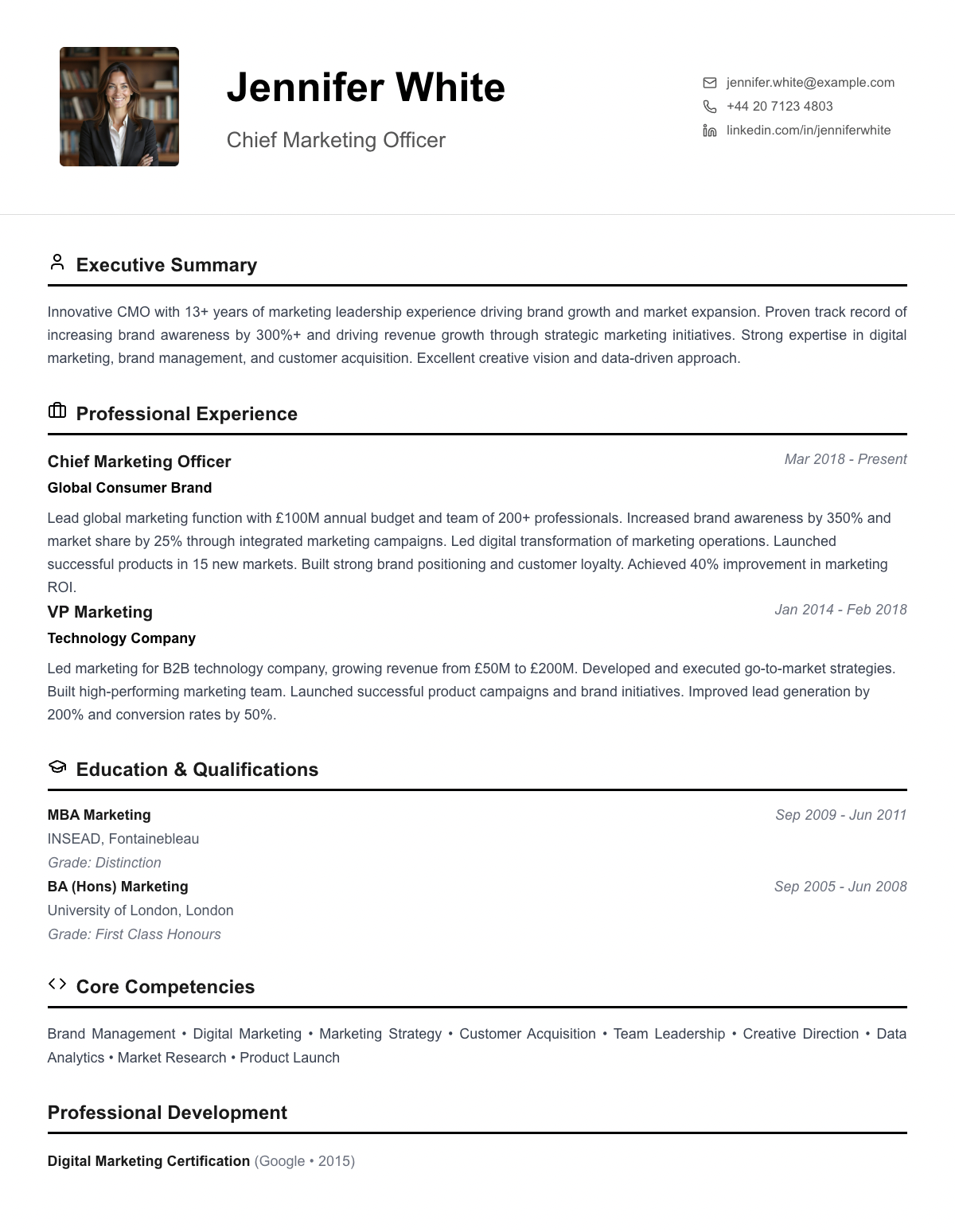 free executive cv template vp strategy