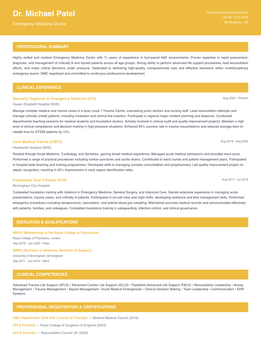 free medical cv template emergency medicine