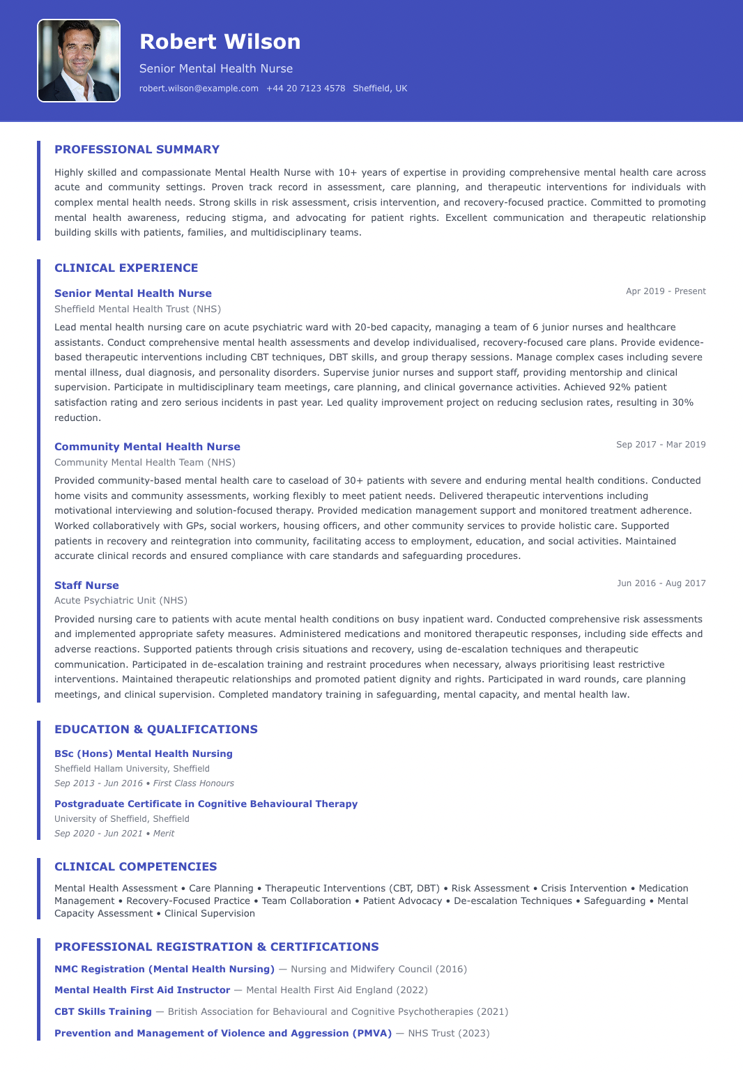 free medical cv template mental health professional