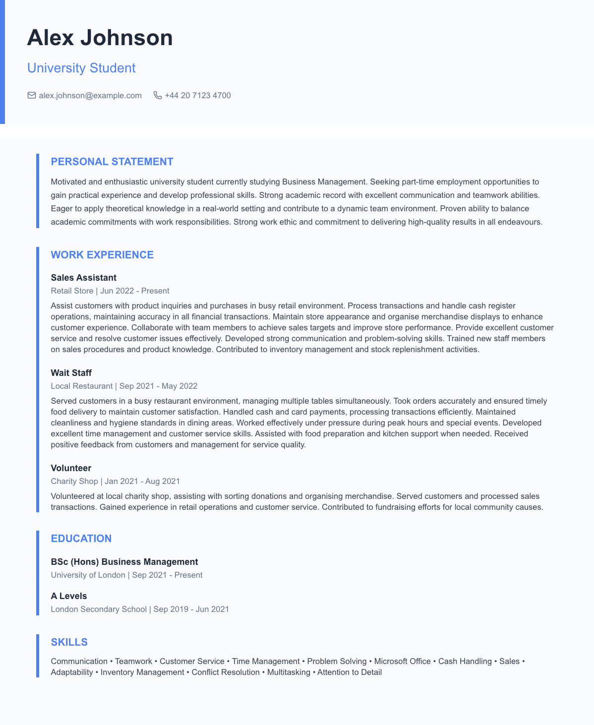 free student cv template graduate starter