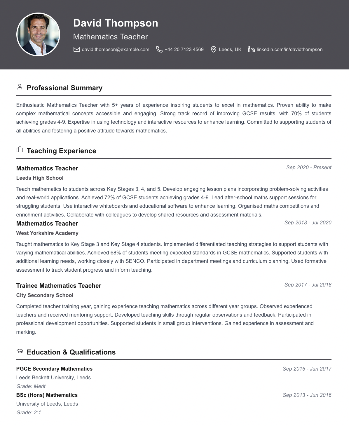 free teacher cv template creative mathematics