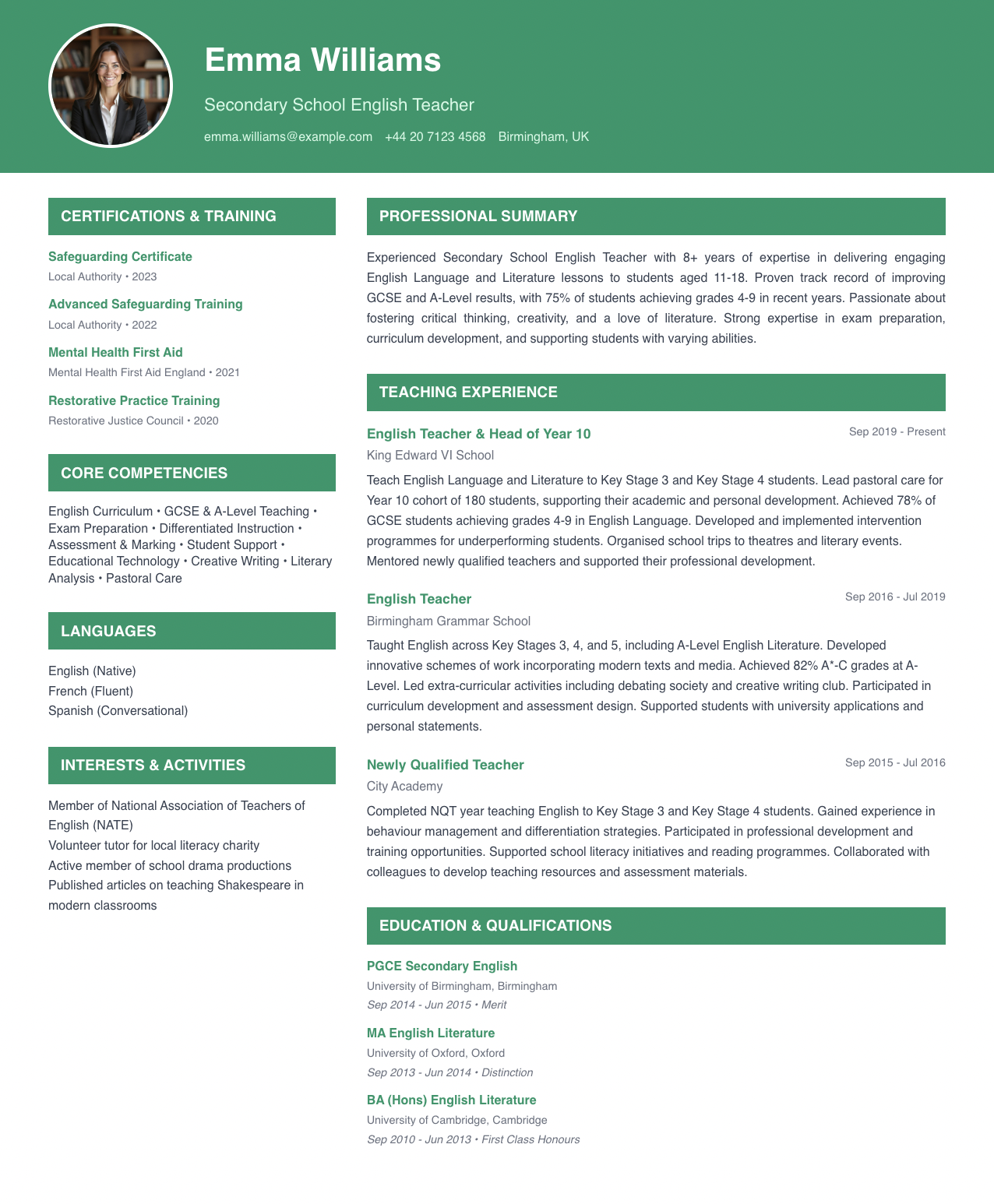 free teacher cv template modern education